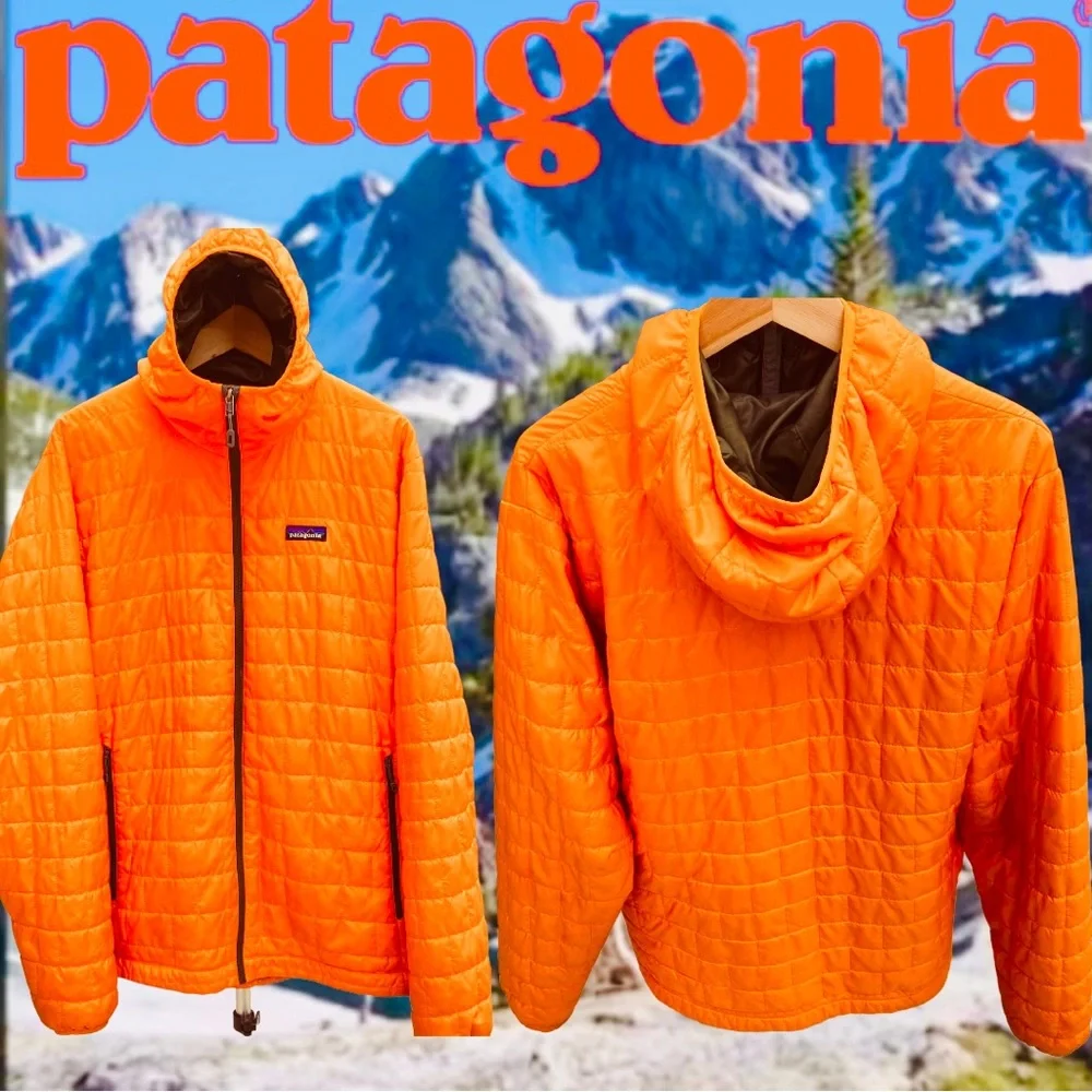 PATAGONIA MENS NANO PUFF HOODY XL SPORTY ORANGE/GREEN PRIMALOFT INSULATION NWOT - Picture 1 of 12